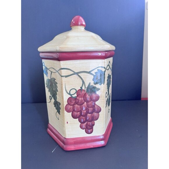 Nonni's Tuscan Grapes Ceramic Biscotti Cookie Jar And Lid 12'inch - Picture 2 of 11